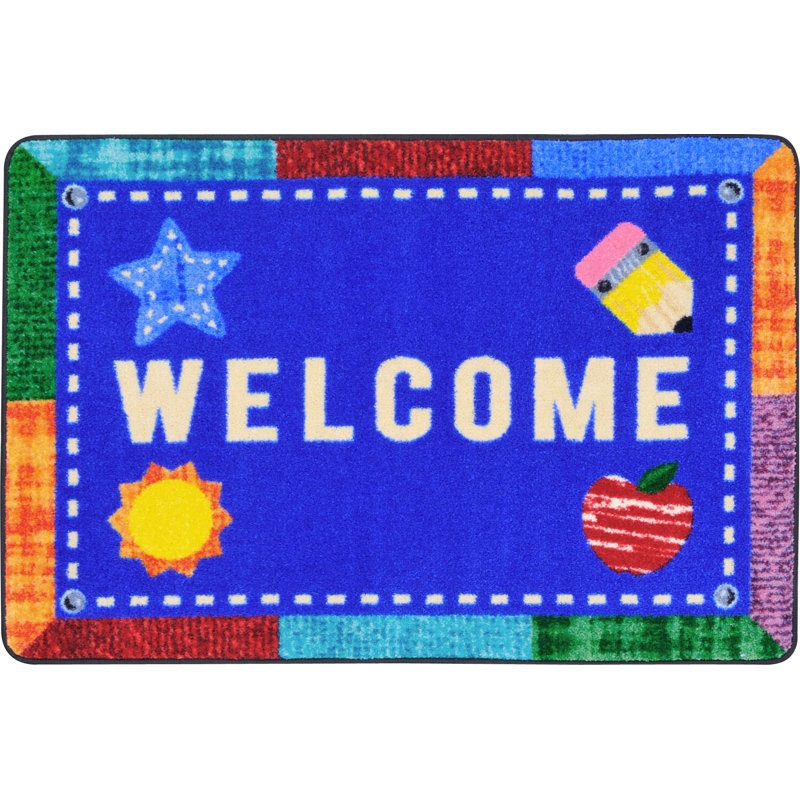 Tapis bleu touffeté à motif géométrique, Rectangle 7 pi 8 po x 10 pi 9 po