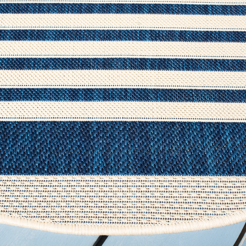Arneshia Striped Navy/Beige Indoor / Outdoor Area Indoor/Outdoor Area Rug, Round 10'