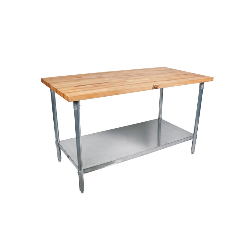 Wood Top Work Table with Undershelf, 35.25" H x 60" W x 30" D
