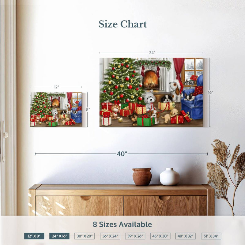 Chiens et chats de Noël, H 16 po x l 24 po