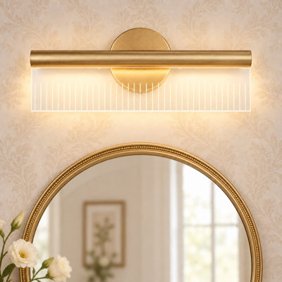 Linear LED Gold Flush Mounted Wall Sconce Dimmable with Striped Texture Clear Panel