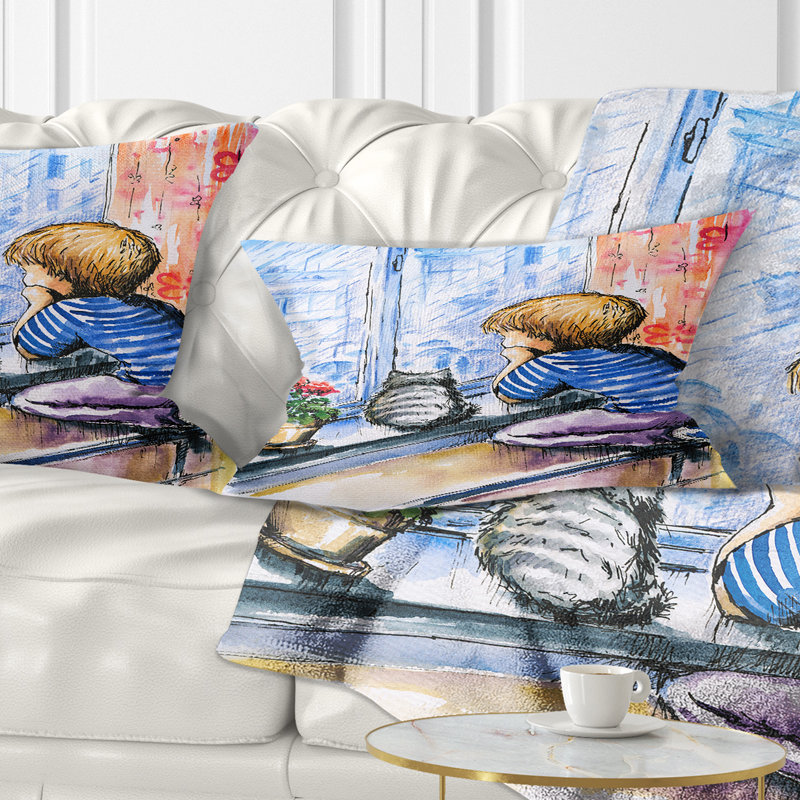 Coussin lombaire de ville à l’oreiller de petit garçon et de chats