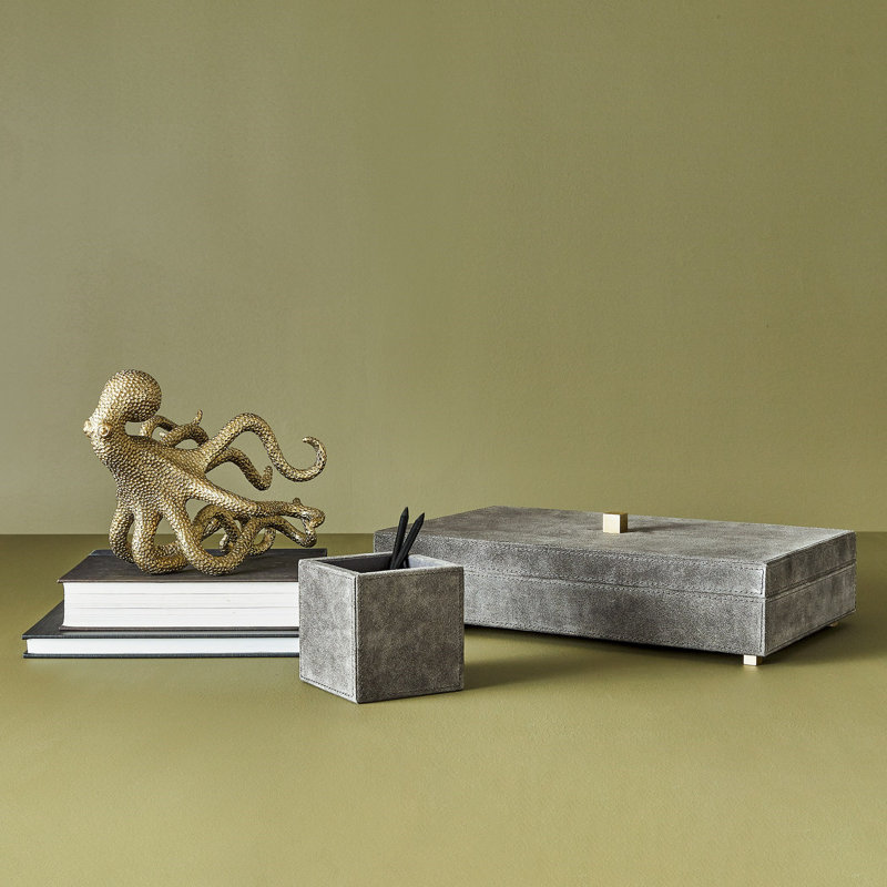 Posh Pencil Cup-Parchment Suede, Gray