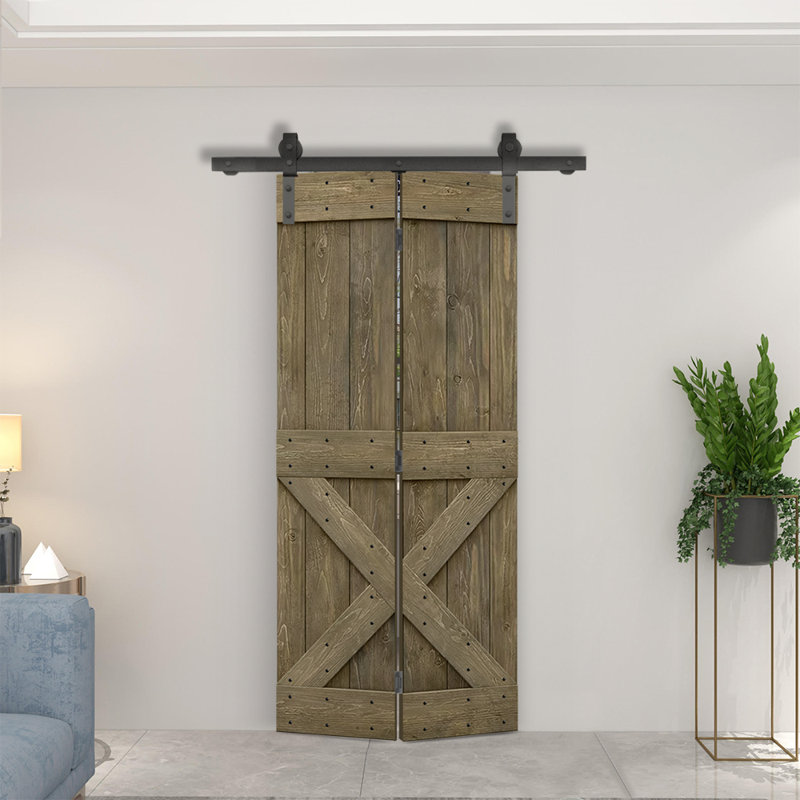 Porte pliante en bois massif 84 po 84 po, Tonneau vieilli, 28 po x 84 po