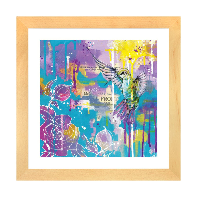 «A Hummingbirds Folly» par Sillier Than Sally - impression d'art graphique, H 16 po x l 16 po x p 1 po, Blanc