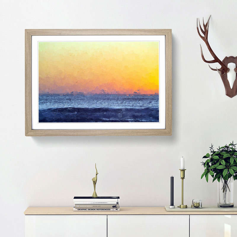 Orange Sunset - Framed Print, 27cm H x 36cm W x 2cm D, Oak Framed