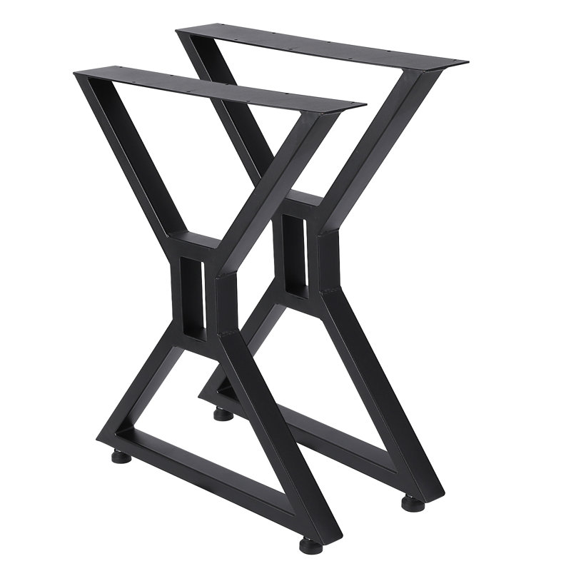Heavy Duty Black Metal Table Legs - Industrial Modern Fork Style with Reinforced Triangle - Strong Load-Bearing, Easy Installation - For Desk, Coffee Table, Bench, Dining Table , 2-Pack, 28x24inch
