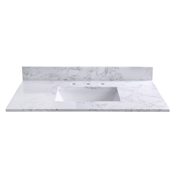 Tile & Top 43'' Granite Single Vanity Top with Sink and 3 Faucet Holes ...