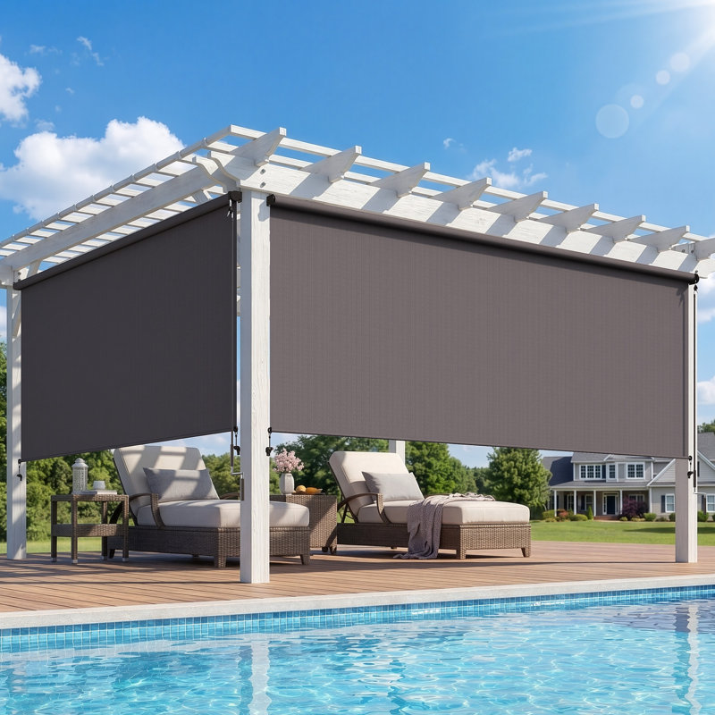 Store à enroulement sans fil pour l'extérieur, store de patio sans assemblage avec tissu amélioré pour bloquer les UV à 95%, stores résistants aux intempéries pour une utilisation intérieure et extérieure