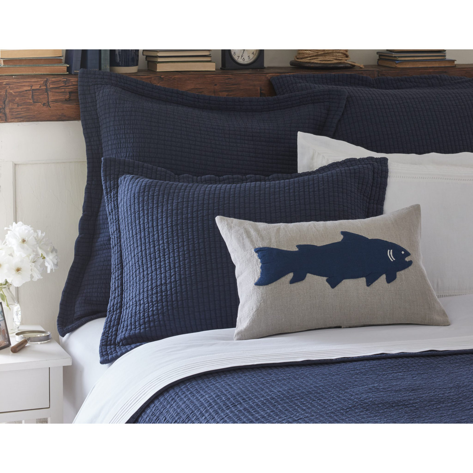 Hudson Stripe Coverlet Set, Twin, Navy