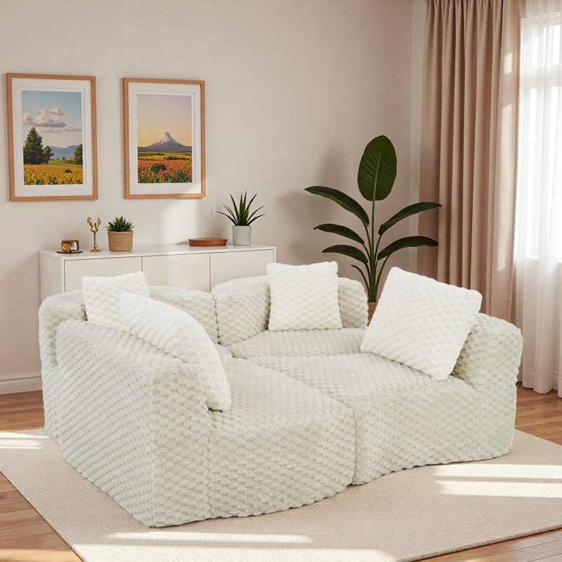 Canapé modulaire modulaire avec silhouette arrondie et coussins, Gray