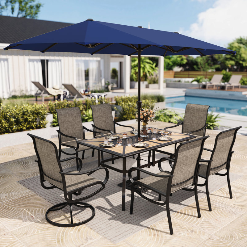Ensemble de table de salle à manger d'extérieur pour 6 personnes avec parasol