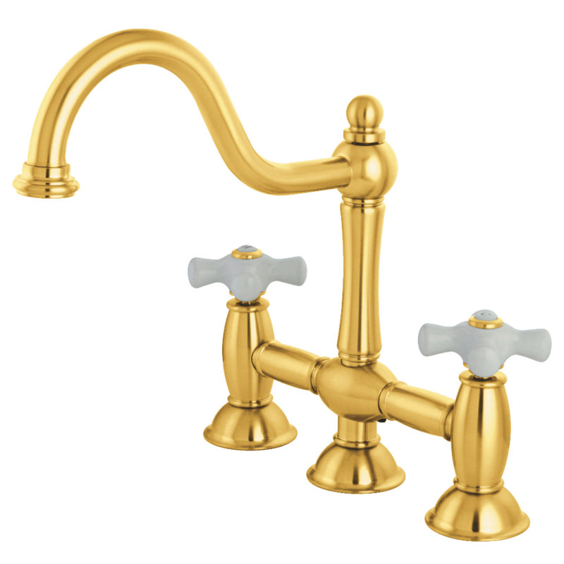 Kingston Brass Restoration Two-Handle Deck Mount Bridge Kitchen Faucet, Polished Chrome, Without Spray