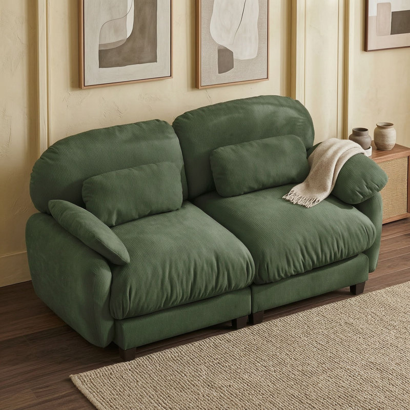 Canapé modulaire Cloud 2 places en chenille avec assises profondes et coussins lombaires, Vert
