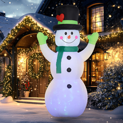 Outsunny 10FT Christmas Inflatables Cheerful Snowman In Black Hat, Green Scarf And Gloves, Blow-Up Outdoor Christmas Decorations With LED Yard Display For Lawn Garden Party