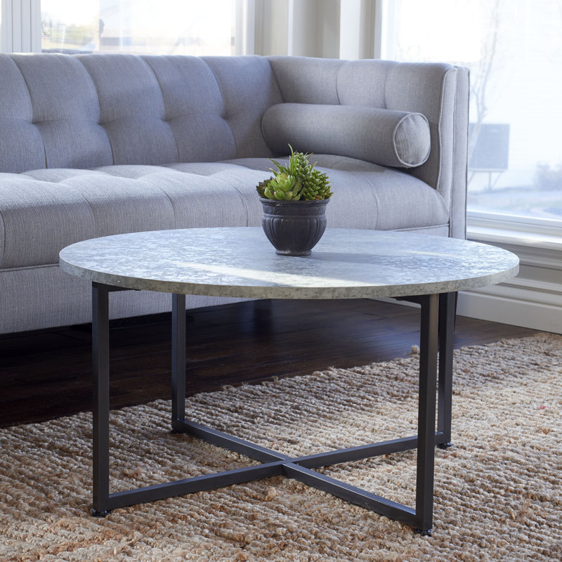 Gateshead Jamestown Round Coffee Table Rustic Wood Grain and Metal, Gray