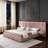 Chenille Upholstered Bed Frame With Pleated Design, Grounded Platform, Headboard, Solid Frame, And Bedside Table, No Box Spring Needed-1670791345-1670791347