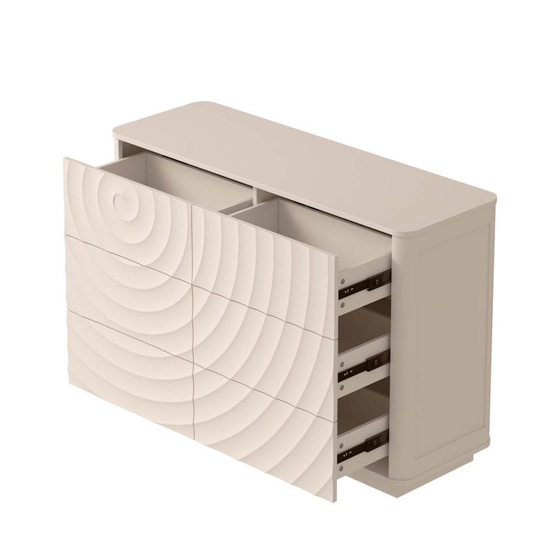 Commode 6 tiroirs pour chambre à coucher, commode moderne de 47,2 pouces de large avec design ondulé sans poignée, organisateur en bois pour placard et salon