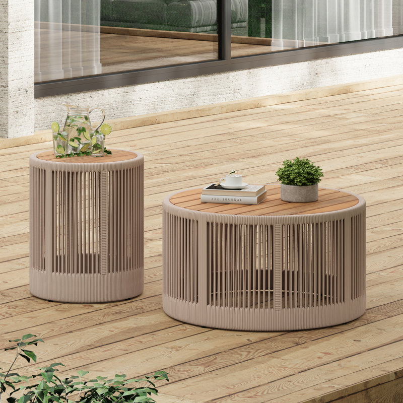 Ensemble de table basse et de table d'appoint 2 pièces avec corde tissée, Beige