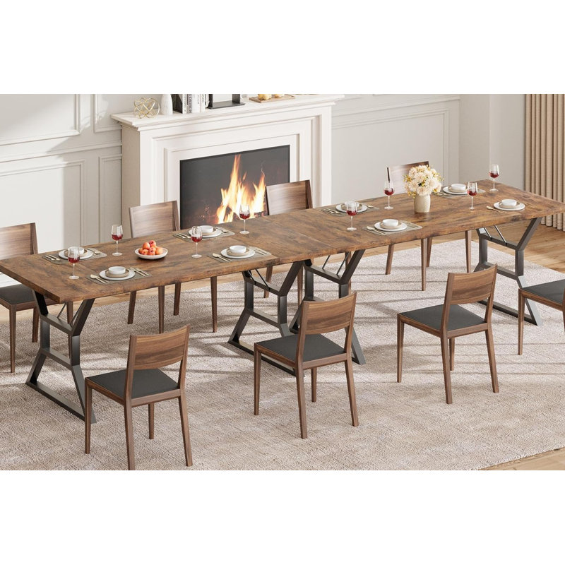 Table de salle à manger Industrial Farmhouse pour 6 personnes - Table rectangulaire de 70,9 po de longueur - Pieds robustes en fer noir - Plateau en bois résistant aux marques - Finition en fer brun et noir rétro