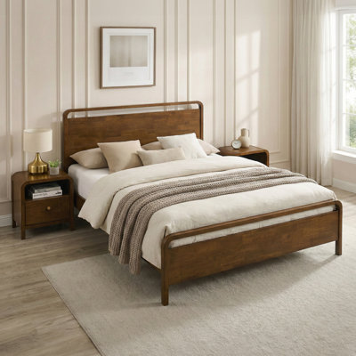 Ellum Wood Bedroom Set, King Platform Bed with Two Nightstands in Walnut Finish