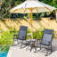 Chaise berçante grise pour patio, table pliante 3 pièces avec café en verre pour la cour, terrasse extérieure et cour trempée