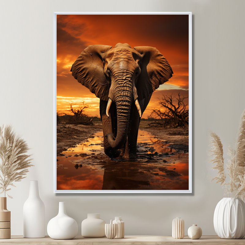 Lekesha, éléphant d'Afrique Silhouette Serenade II - éléphant, art mural encadré, H 20 po x l 12 po x P 1 po
