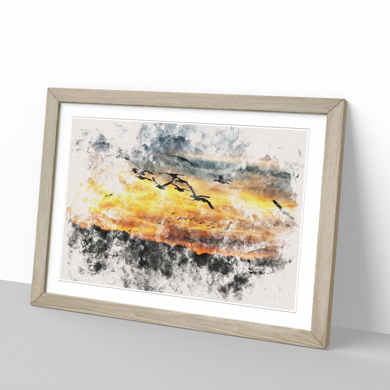 Geese at Sunset - Picture Frame Painting, Oak, 36cm H x 48cm W x 2cm D