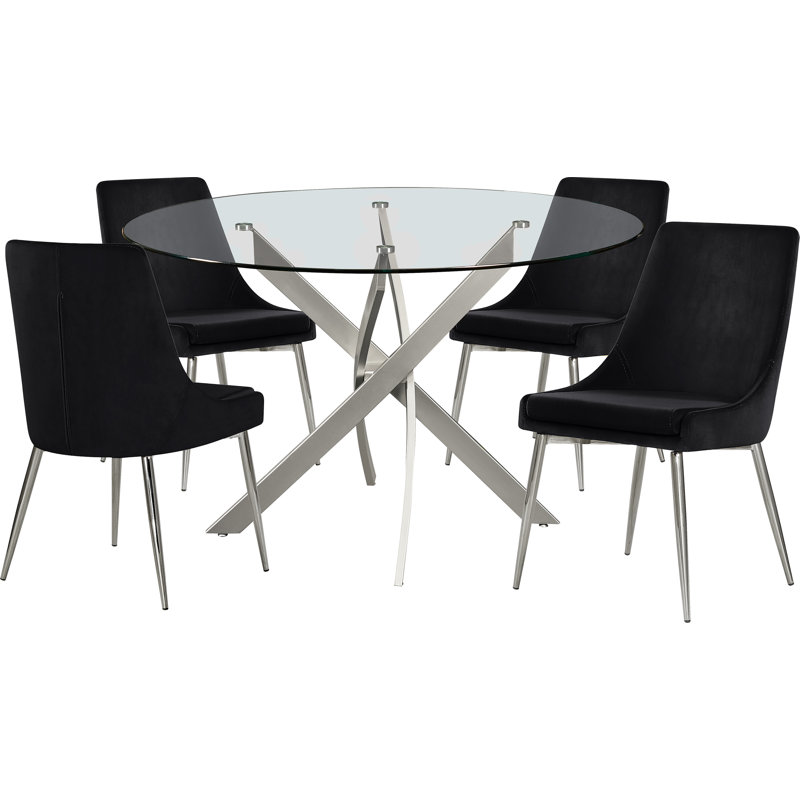 Ensemble de table de salle à manger + 4 chaises Meridian Furniture Juana, Noir, Chrome chrome