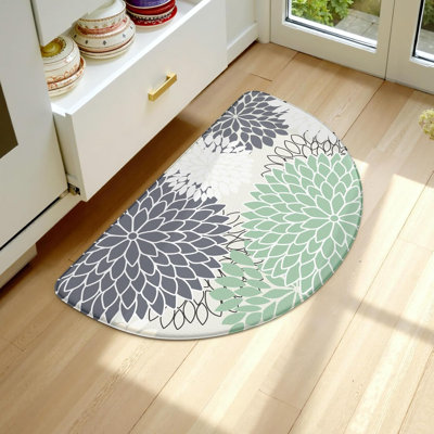 Tapis de cuisine en demi-cercle pour tapis anti-fatigue à coussin de sol, tapis de cuisine de ferme semi-ronds antidérapants, tapis de cuisine en mousse à mémoire de forme pour évier, salle de bain, multi cyan