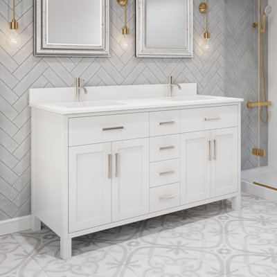 Meuble-lavabo double en bois massif l 60 po x P 22 po Kali II