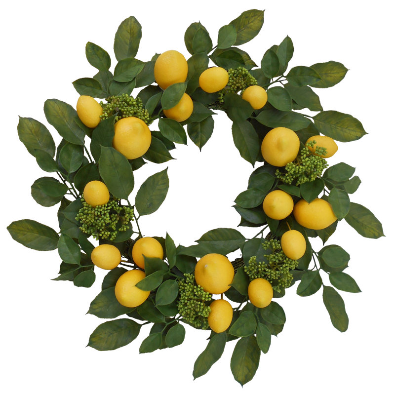 22" Artificial Lemon Wreath with Green Leaves