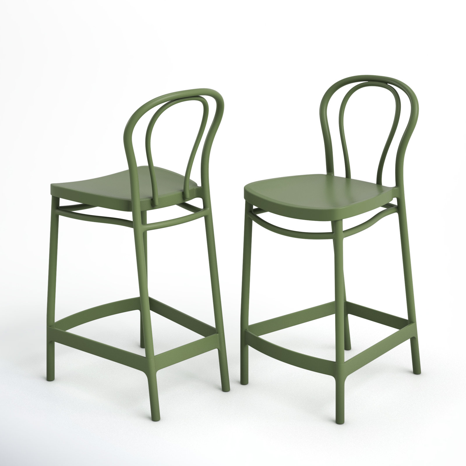 Farrah 41.7'' Solid Back Outdoor Bar Stool, Olive Green, Counter Stool (25.6" Seat Height)