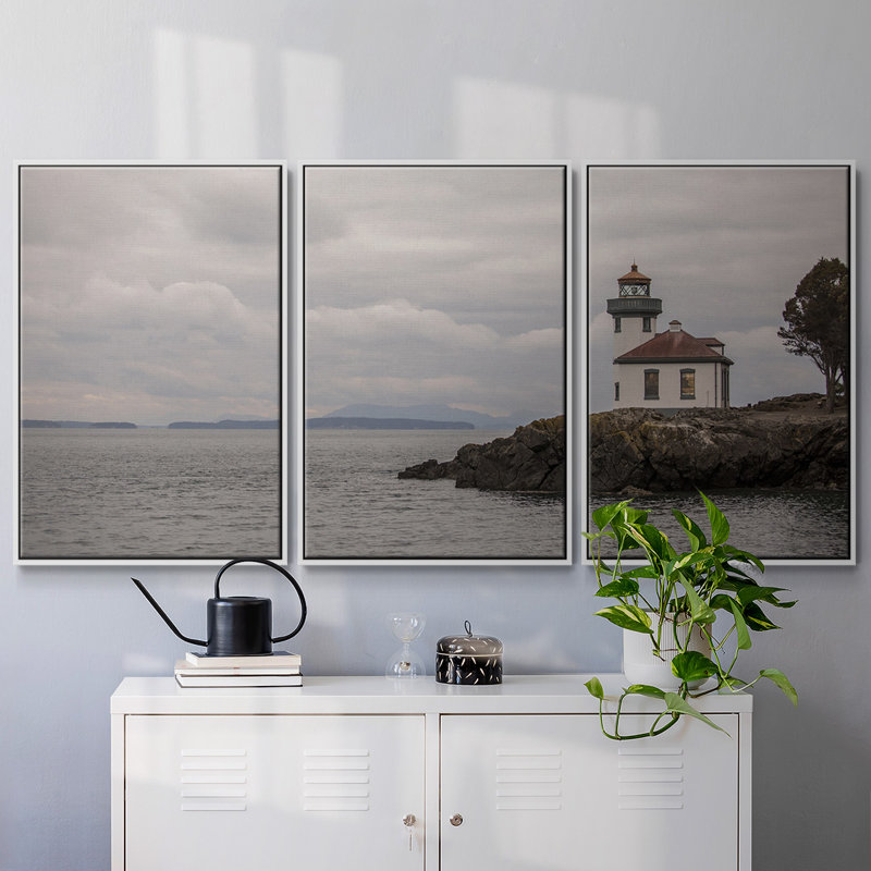 Veillée encadrée sur toile, 3 pièces, H 36 po x l 75 po x P 2 po, Blanc