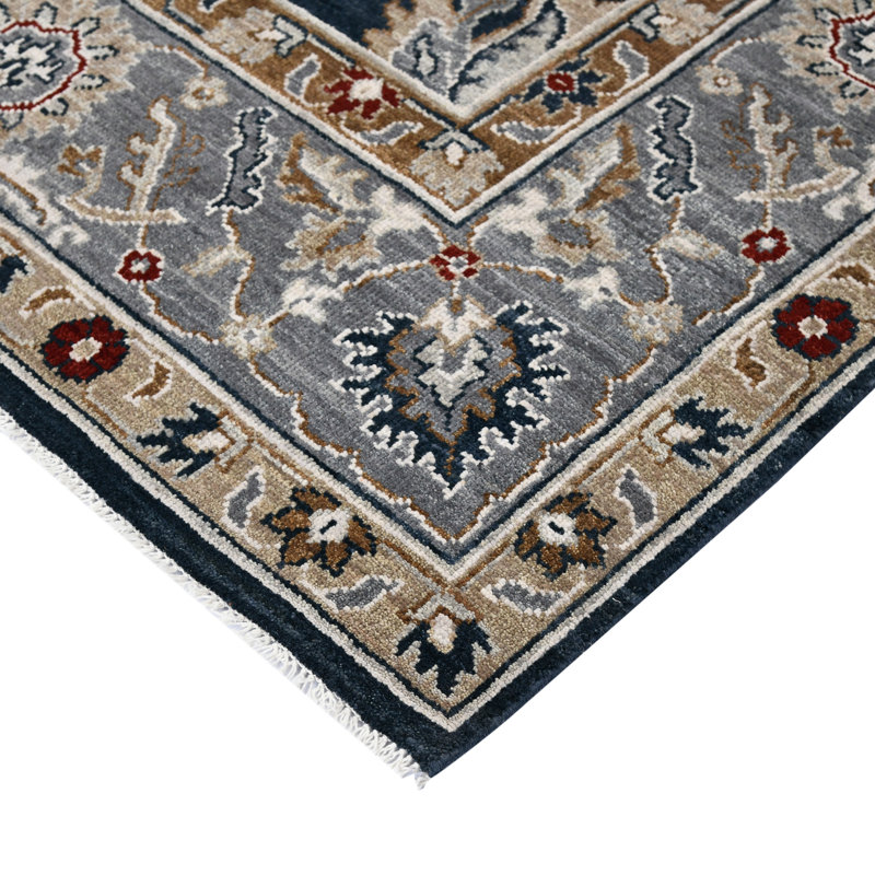Hand-Knotted Blue Wool Persian-Inspired Runner Rug