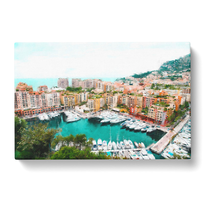 Yachts In Monte Carlo Monaco - Wrapped Canvas Painting, 35cm H x 50cm W x 3cm D