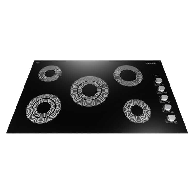 Plaque de cuisson électrique en vitrocéramique Cosmo de 36 po avec 5 brûleurs, éléments à deux zones, voyant lumineux de surface chaude et boutons de commande