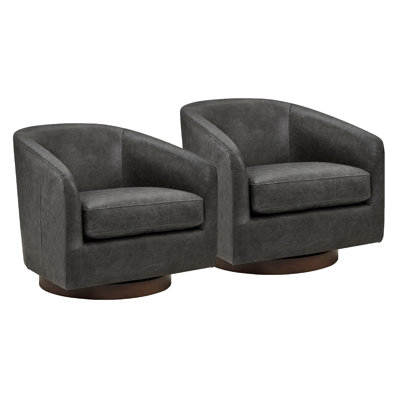 Bennett Genuine Leather Swivel Barrel Chair (Set of 2)