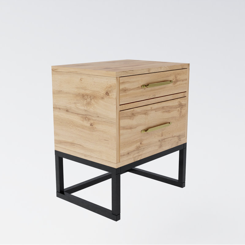Mekenna 40 cm W Bedside Table, Wotan oak/Black/Gold
