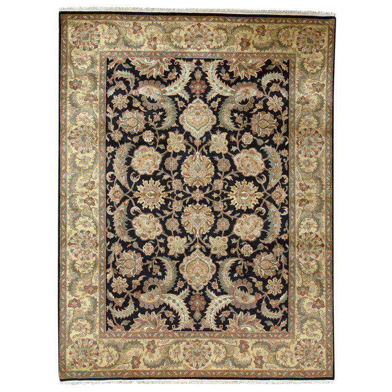 Hand Knotted Wool Area Rug in Black And Gold