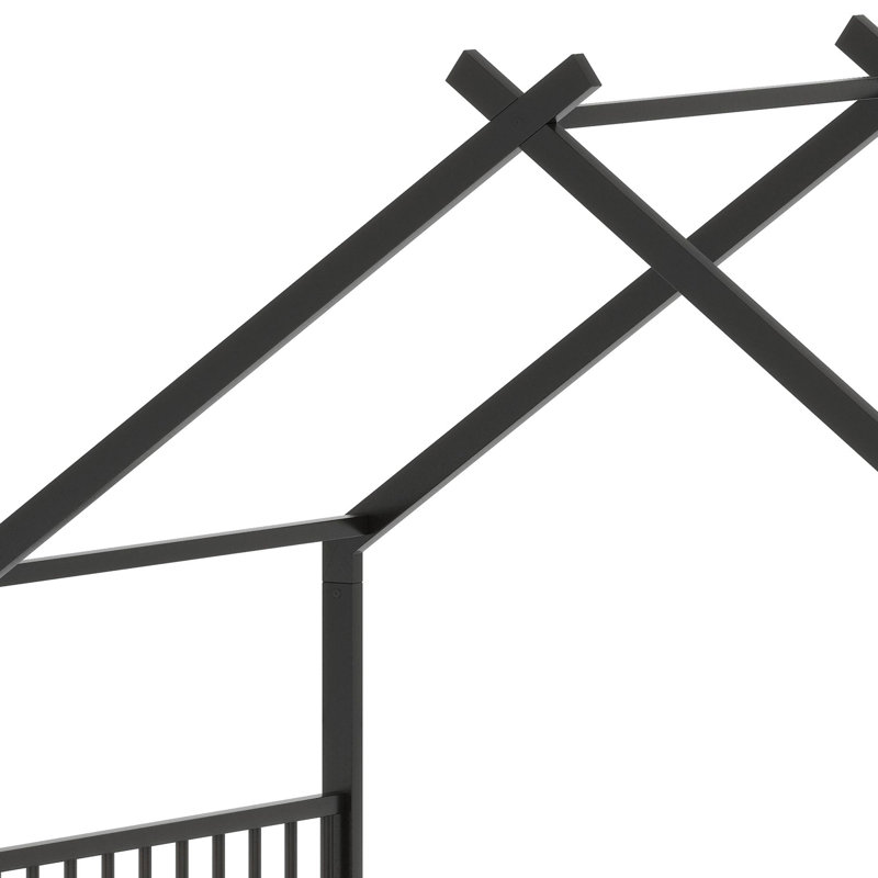 Cadre de lit en métal pour enfants avec silhouette de maison, Noir