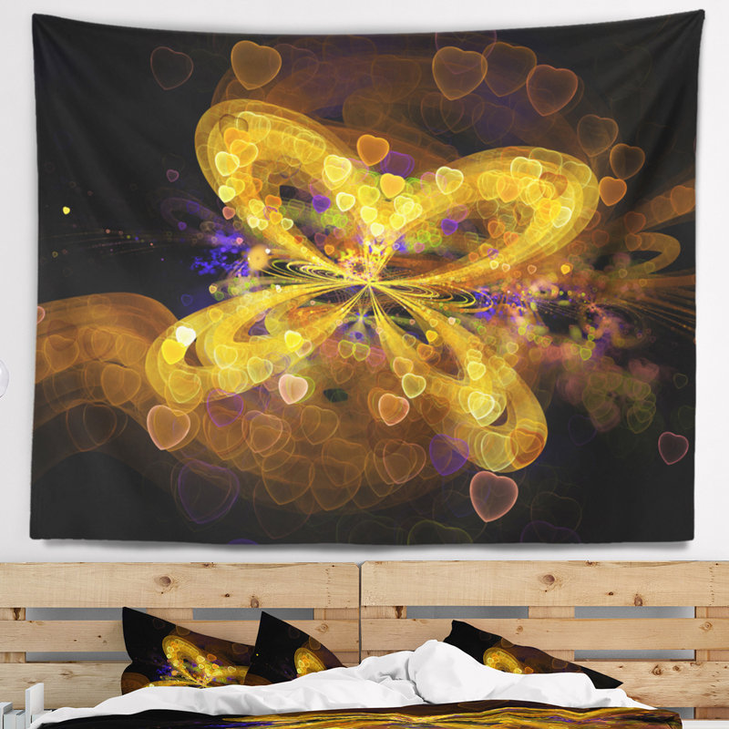 Tapisserie à motif floral à papillon jaune et à fixation murale, H 68 po x l 80 po