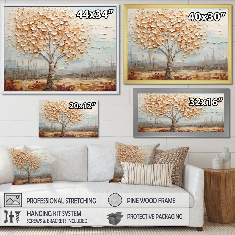Arbre de minimalisme américain Basswood III - arbre, art mural, Cadre de coin blanc fermé, H 34 po x l 44 po x P 1,5 po