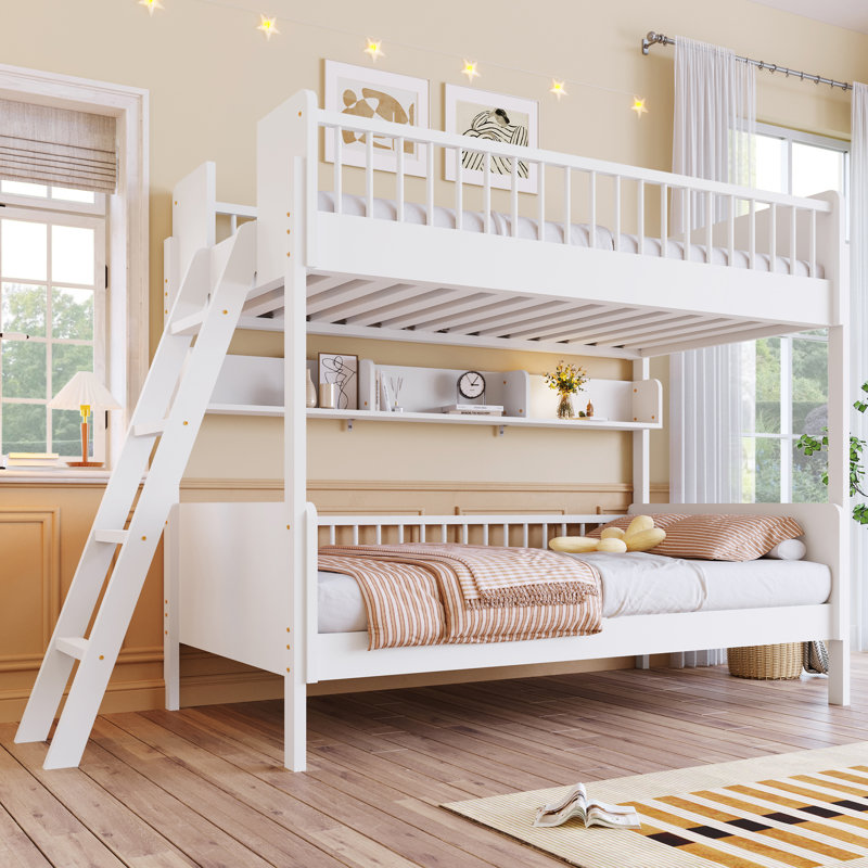 Brooke Wooden Bunk Bed with 3 Storage Shelves & Reversible Ladder, White