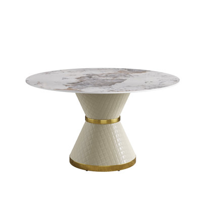 53.15"Modern Artificial Stone Round White Carbon Steel Base Dining Table-Can Accommodate 6 People(Only The Table)