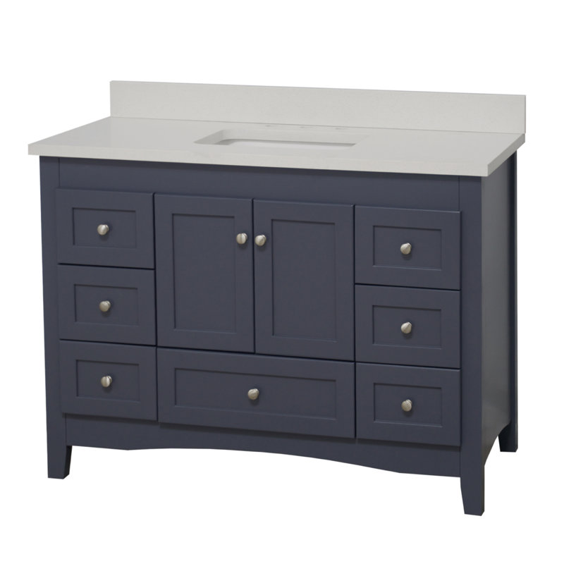 Edber 48'' Single Bathroom Vanity with Top, Marine Gray, Quartz