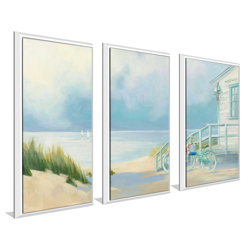"Morning Ride To The Beach" par Julia Purinton - peinture sur toile flottante 3 pièces, L 64,5 po x H 41,5 po