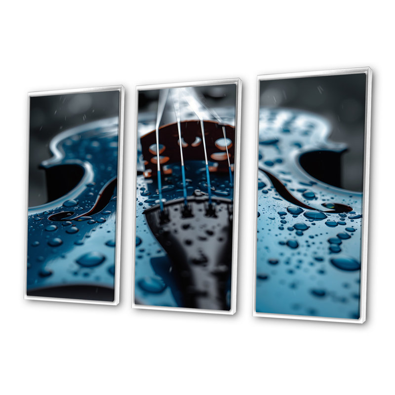 Music Blue Instument Violin - Ensemble de décoration murale musique, H 32 po x l 48 po x P 1 po