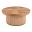 Table basse 33,5 po ronde cannelée avec plateau en bois véritable et base cylindrique, plateau de table épaissi, table basse Mid-Century moderne pour salon, petit espace-1697388934