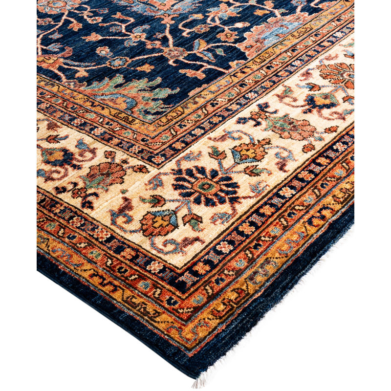 Tapis unique noué à la main bleu 8 pi 0 po x 10 pi 1 po Dobbins